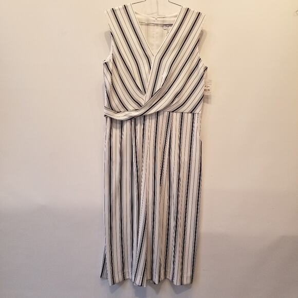 Joseph Ribkoff New Jumpsuit Sleeveless Black White Striped Cropped Plus Size 16 - Picture 11 of 16